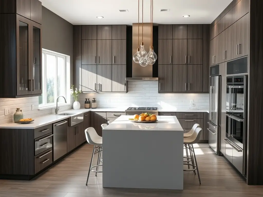 A beautifully renovated modern kitchen with stainless steel appliances, custom cabinetry, and a large island, showcasing Capital Renovations LLC's expertise in kitchen remodeling.